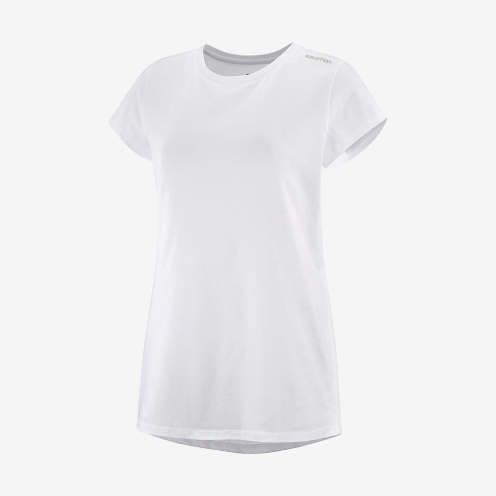 Salomon Singapore Womens T-shirts - OUTLIFE SCOOP HEM W White | 94135-QFBT